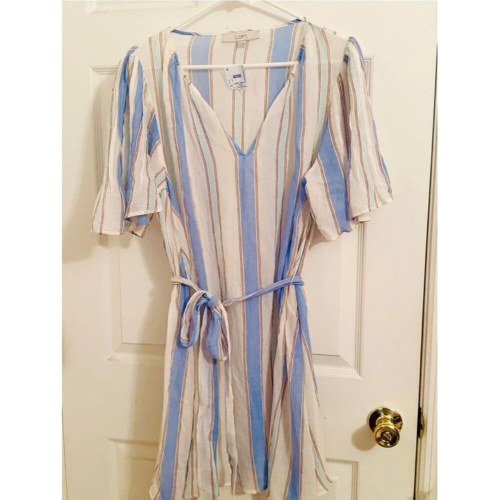 NWT LOFT Striped V-Neck Dress/Coverup in Blue and White Size Medium